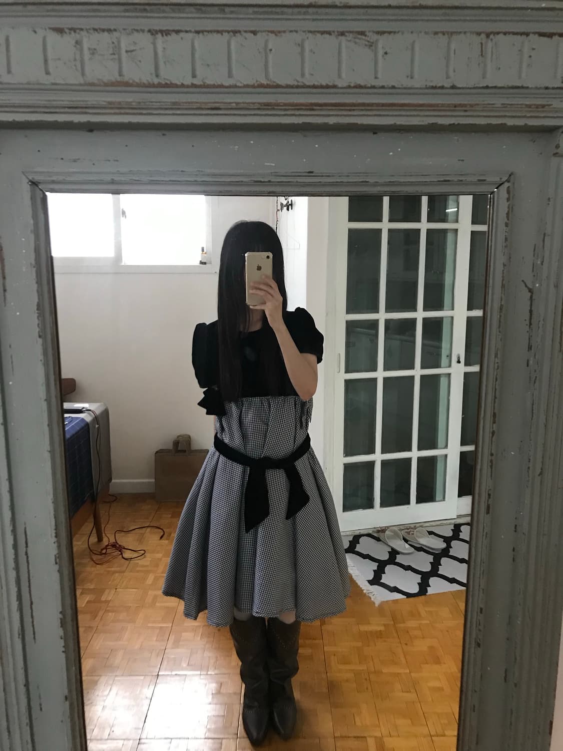 vintage velvet ribbon one-piece 상품이미지4