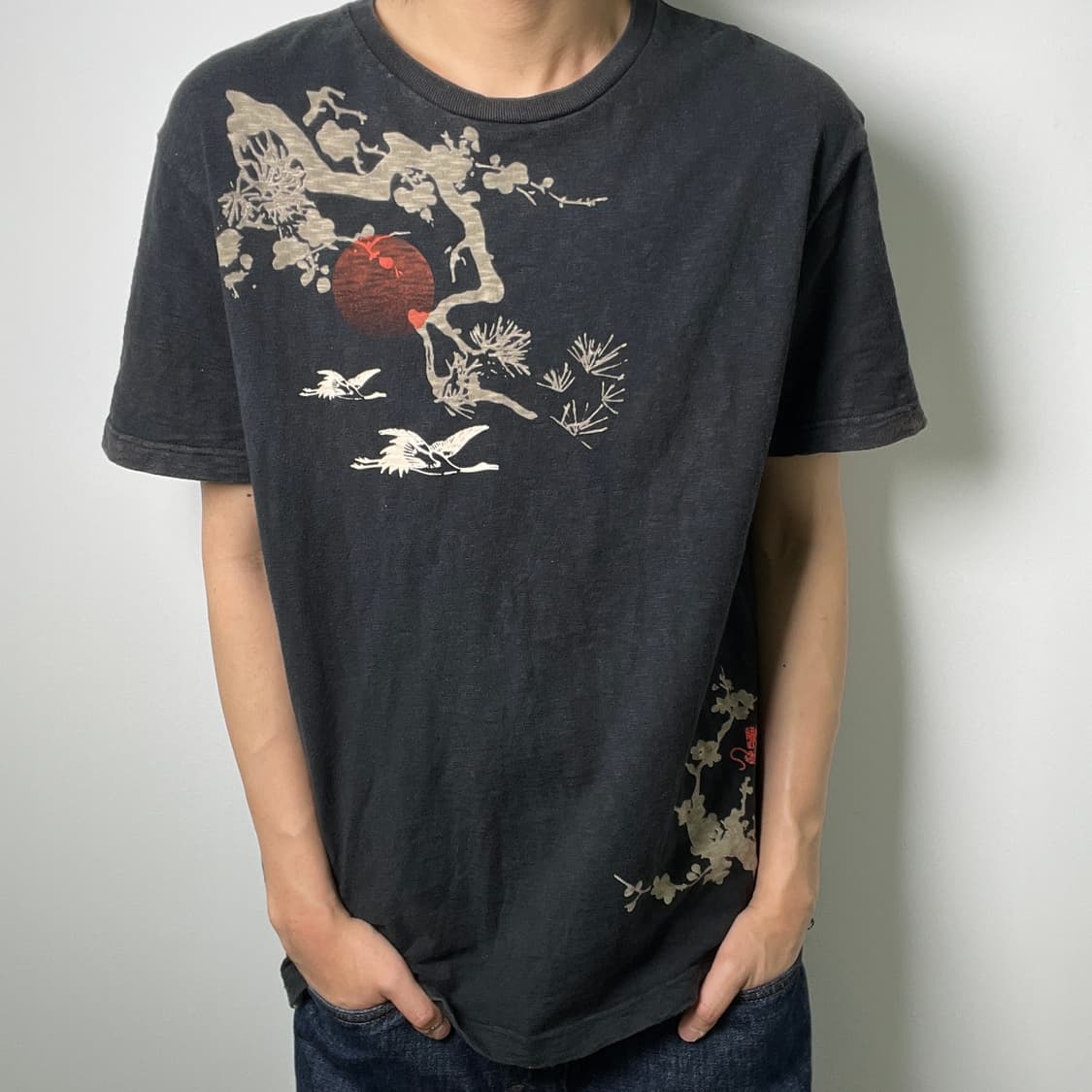 jpn vtg 빈티지 블랙 오리엔탈 프린팅 반팔 티셔츠 L 상품이미지3