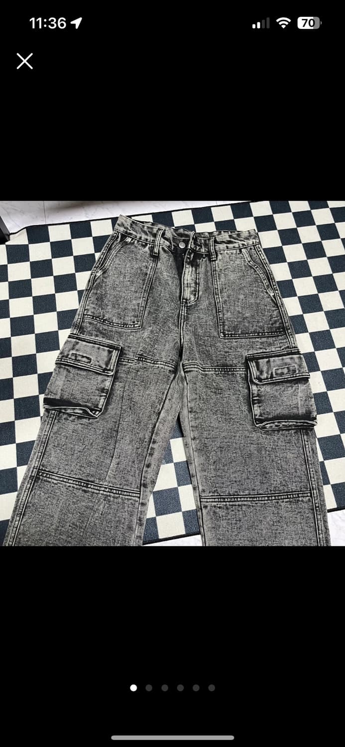 무신사 이스트쿤스트 와이드 워싱 카고 블랙데님 팬츠 S 상품이미지1