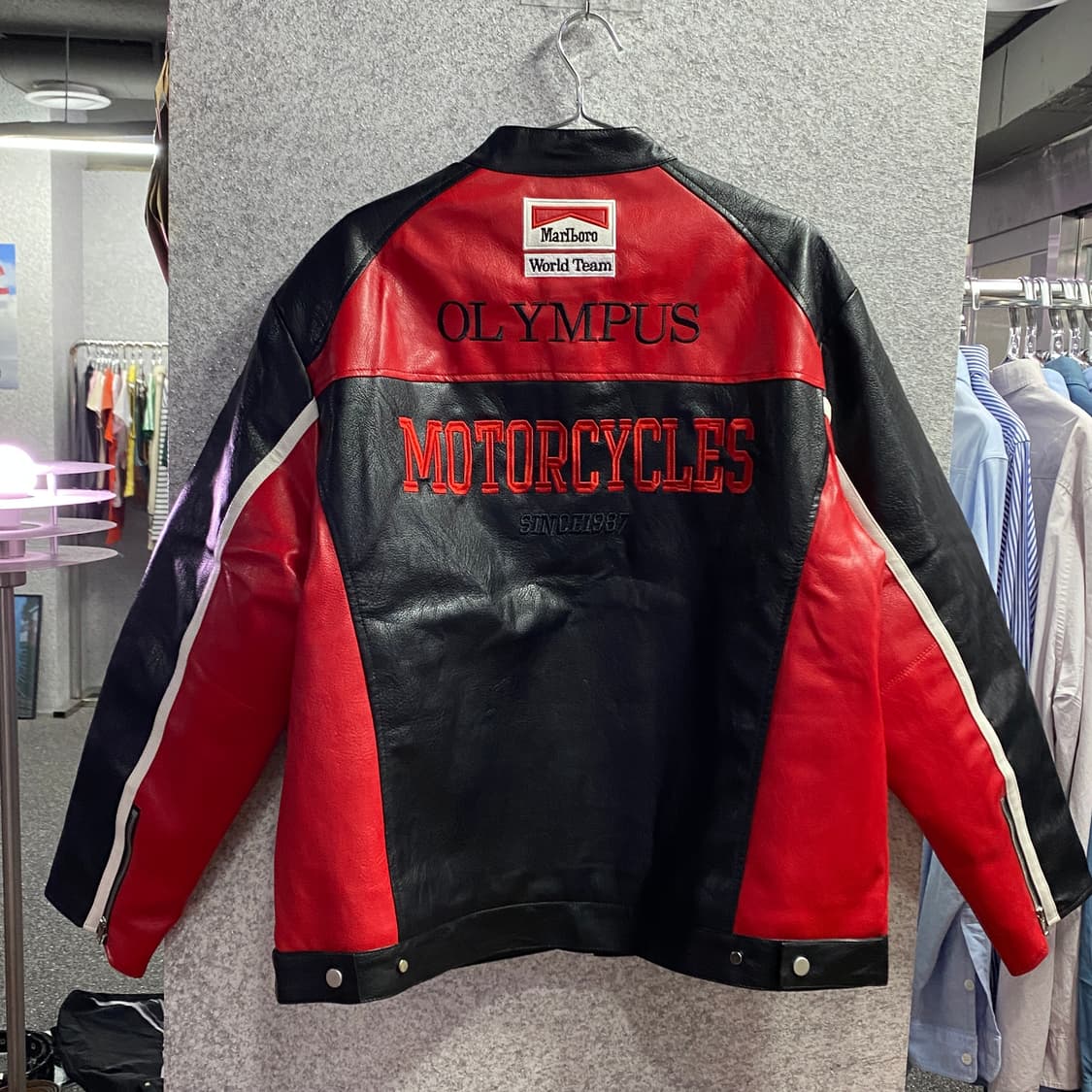 페라리 말보로 패치워크 레드 배색 레더 레이싱 자켓 B3720 상품이미지4