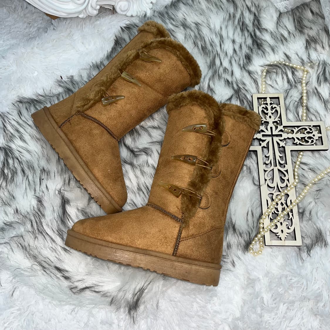 빈티지 떡볶이 단추 포인트 퍼부츠 상품이미지1