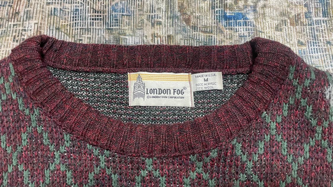 80~90s USA 빈티지 London Fog 자카드 보르도 니트 M 상품이미지5