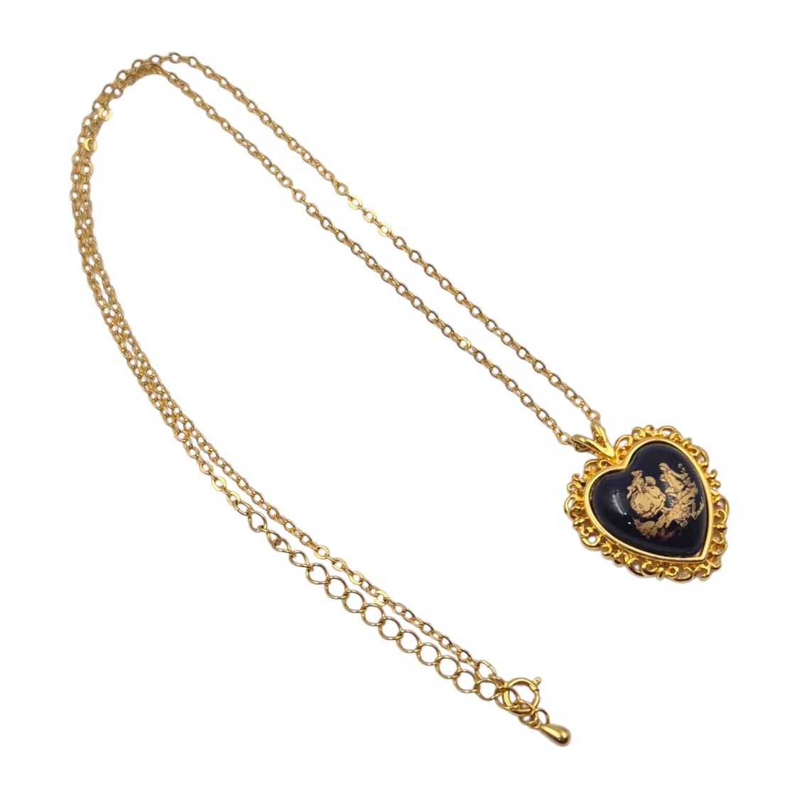 70s 프랑스 리모지 엔틱 캐슬 하트 도자기 목걸이 상품이미지2