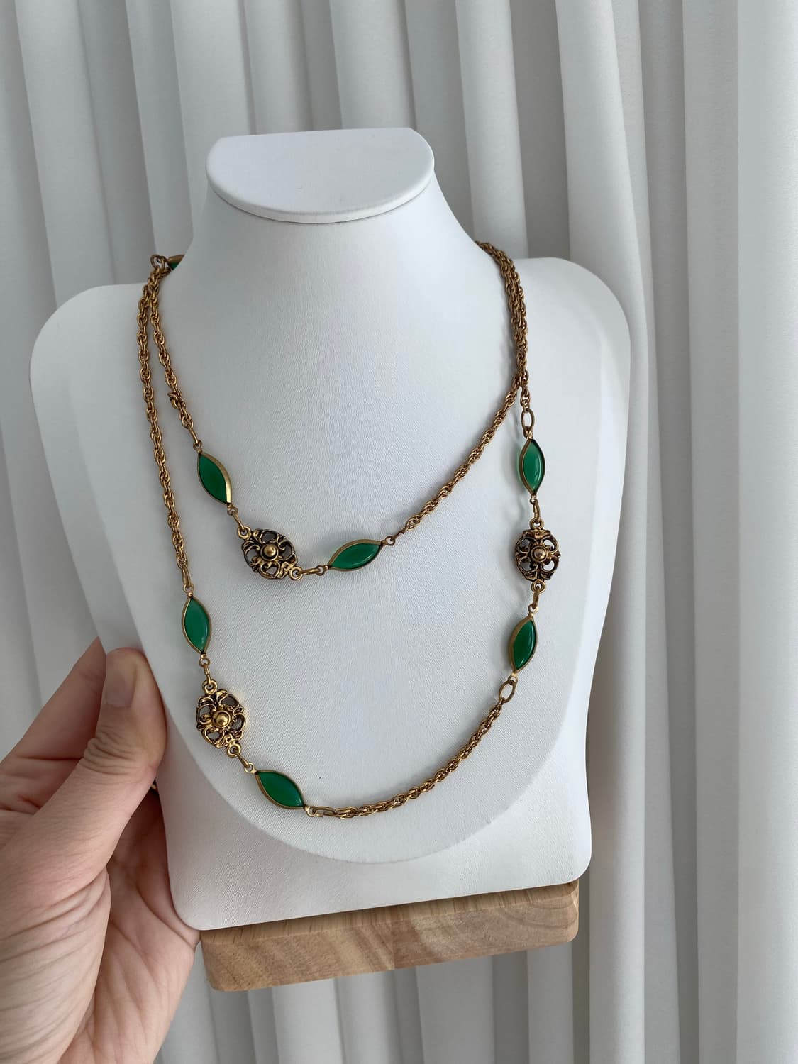빈티지 그린 플라워 골드 롱 목걸이 상품이미지3