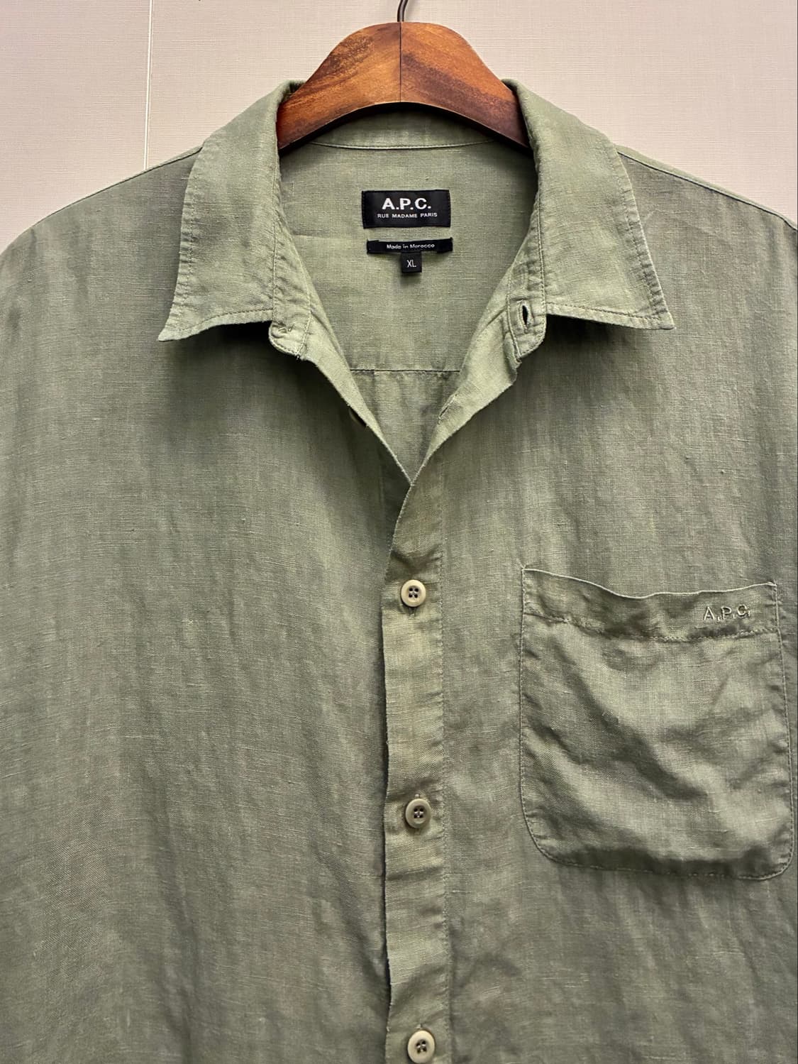 (L~XL)APC 아페쎄 리넨 포켓 릴렉스 반팔셔츠 올리브 상품이미지4