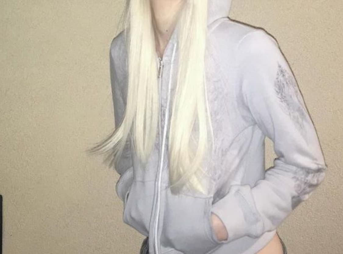 Skully crop hoodie zip-up in Gray 상품이미지2