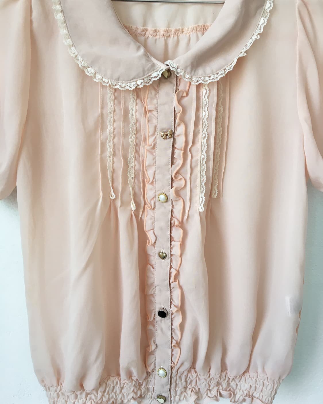 Button point lace trimming blouse 상품이미지4