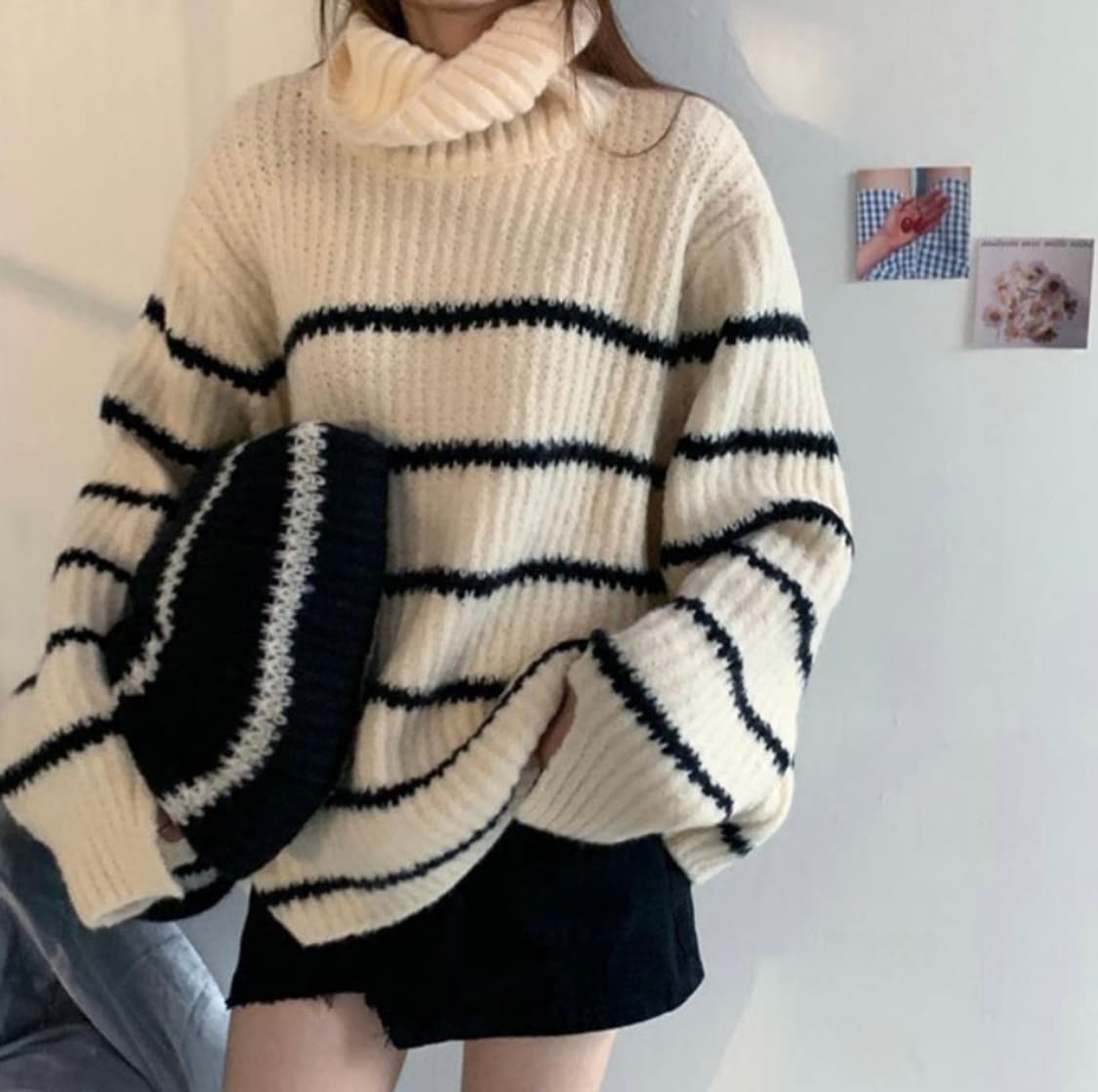 루즈핏 스트라이프 터틀넥 니트 니트원피스 상품이미지4