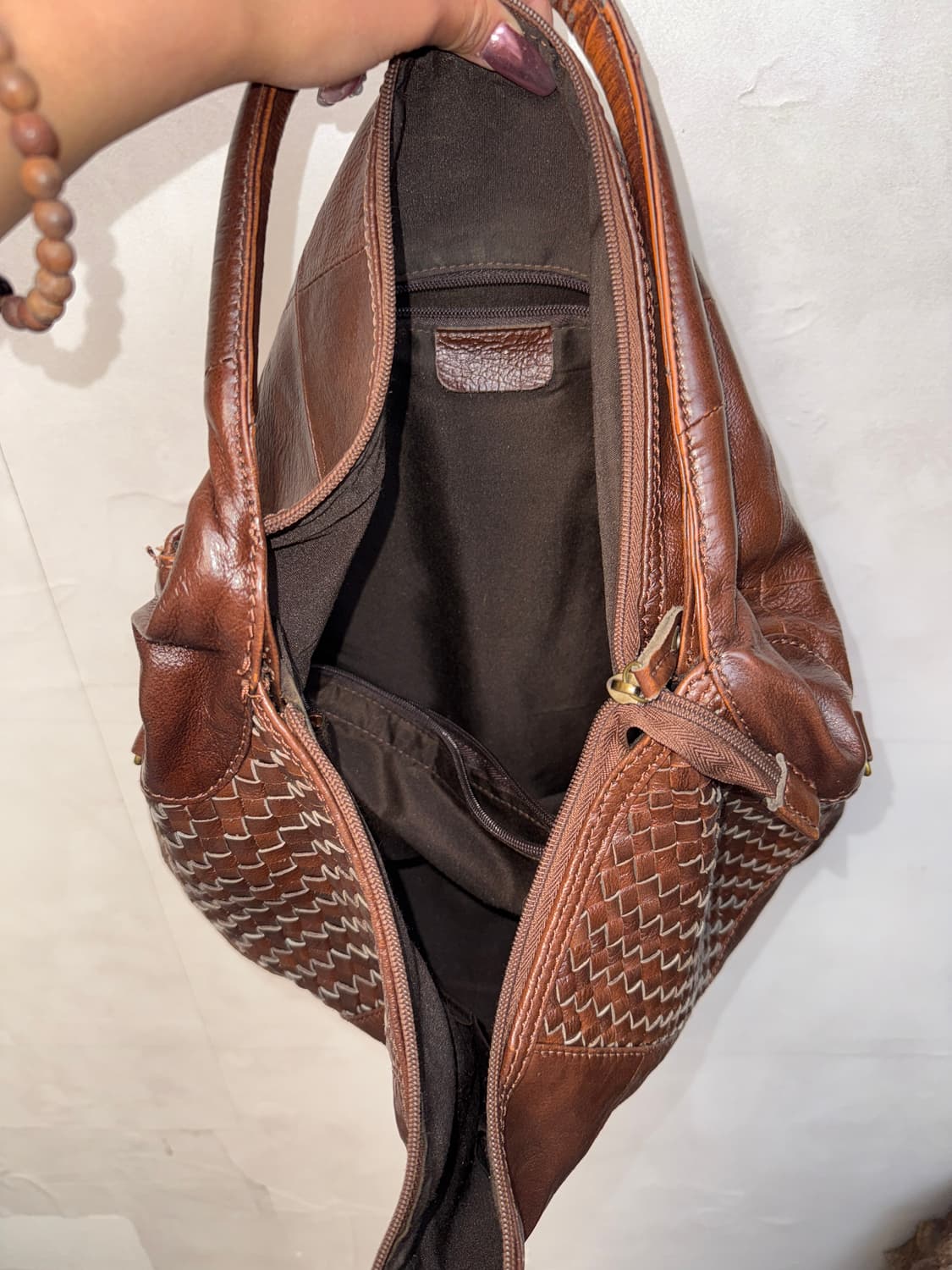 Brown diamond patch leather big 숄더백 상품이미지4