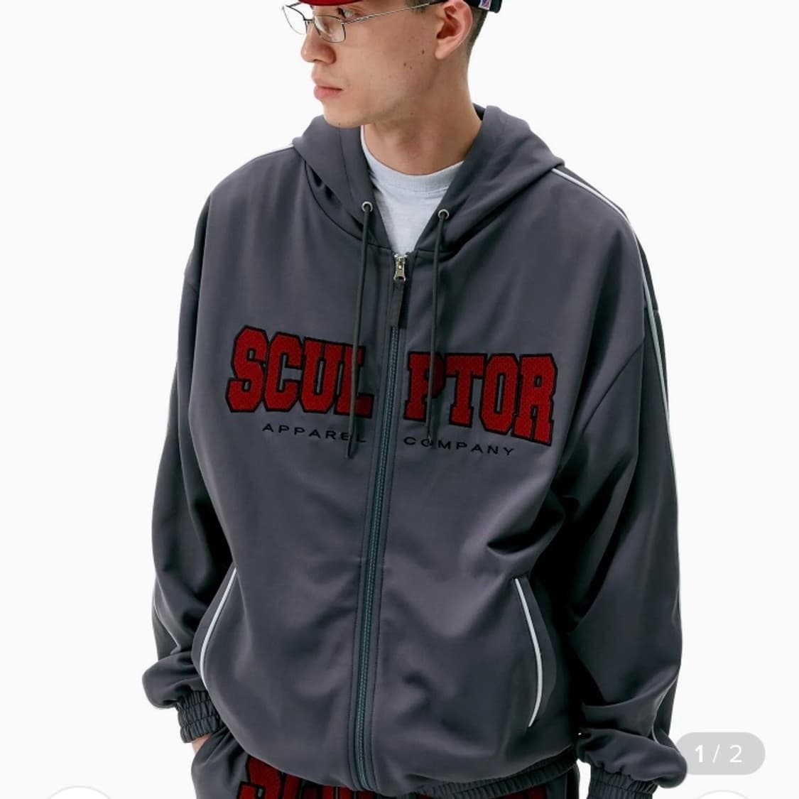 셋업) 스컬프터 바시티 트랙 후드집업 트랙 조거팬츠 차콜 세트 상품이미지2