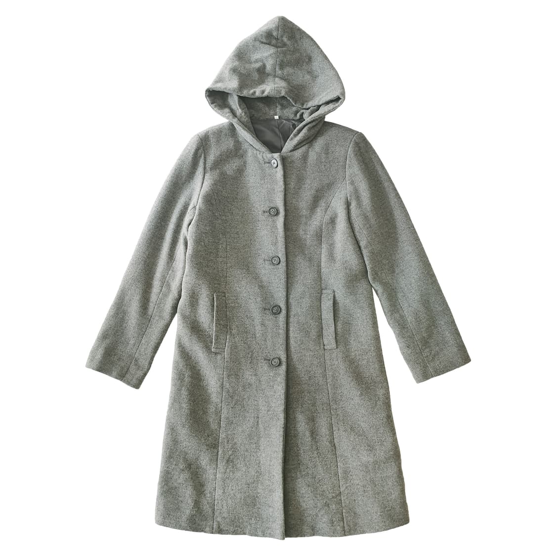 울 100 후드 롱코트 그레이 상품이미지1