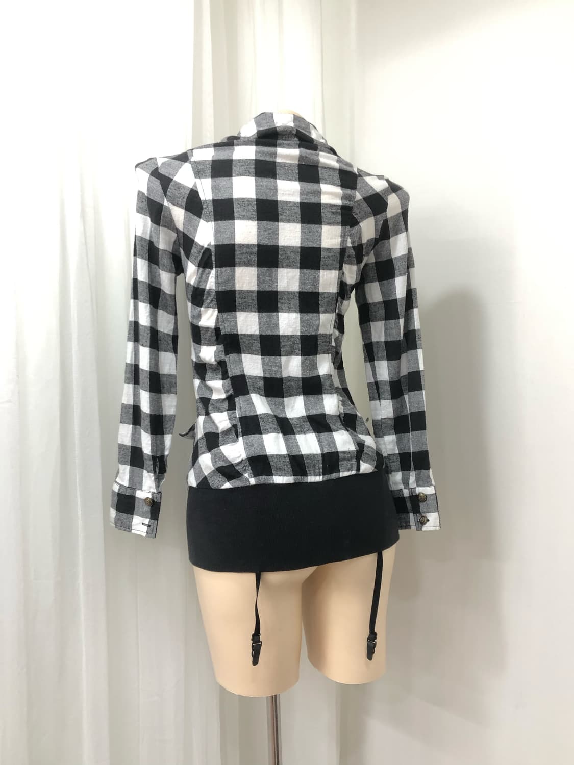 black check front shirring 2way zip up 상품이미지3