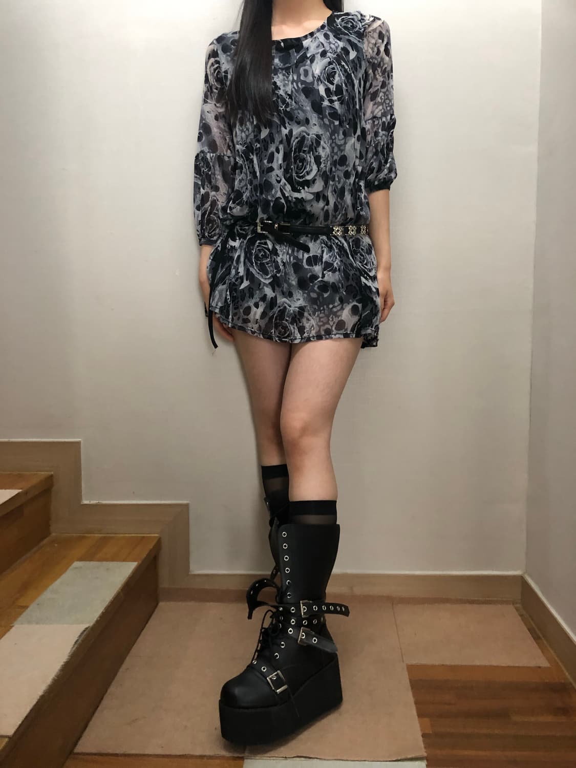 빈티지 그레이 플라워 오리엔탈 원피스 상품이미지4