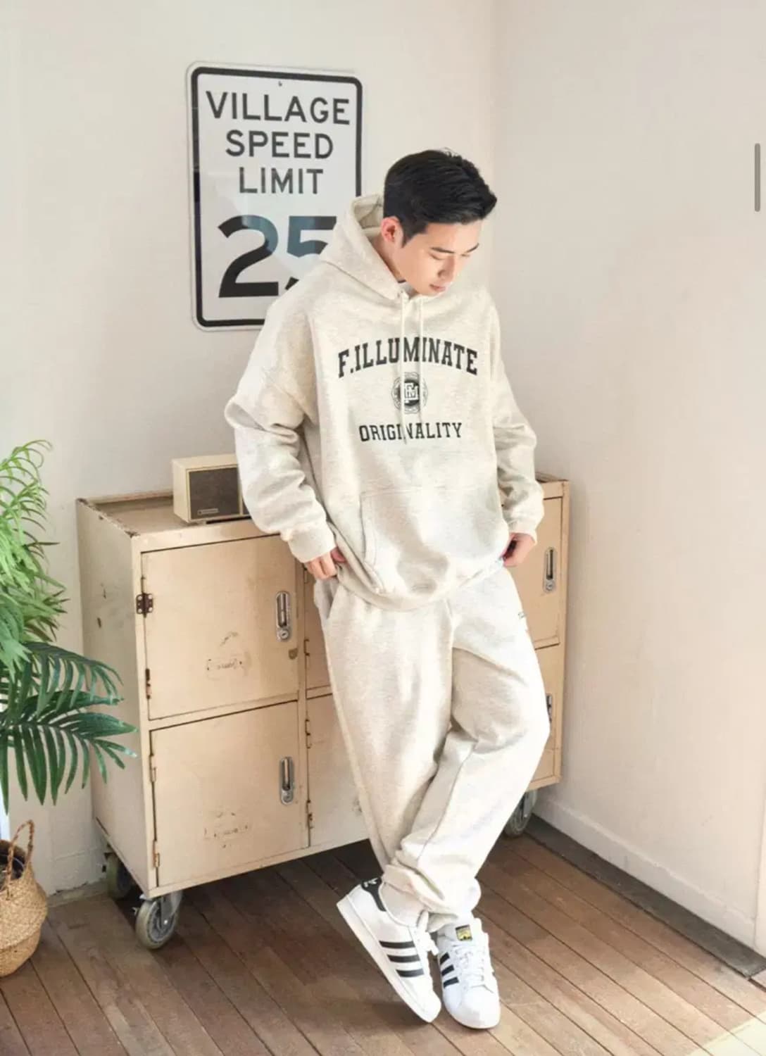 필루미네이트 트레이닝 후드 바지 셋업 오트밀 XL 상품이미지1