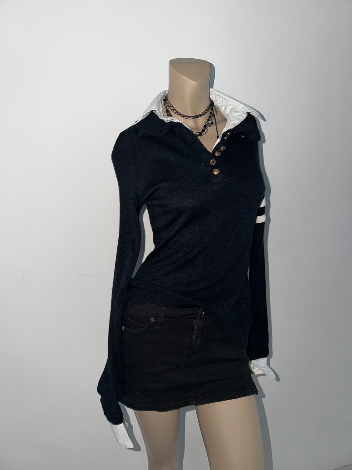 더블 카라 레이어드 셔츠 니트 상품이미지1