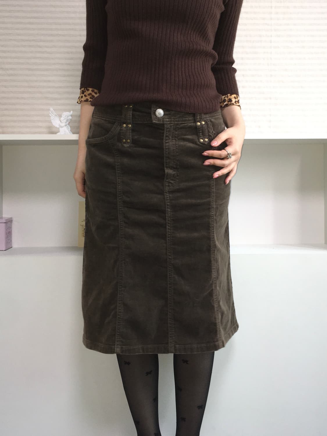 jpn vintage brown stud pocket cargo midi 상품이미지2