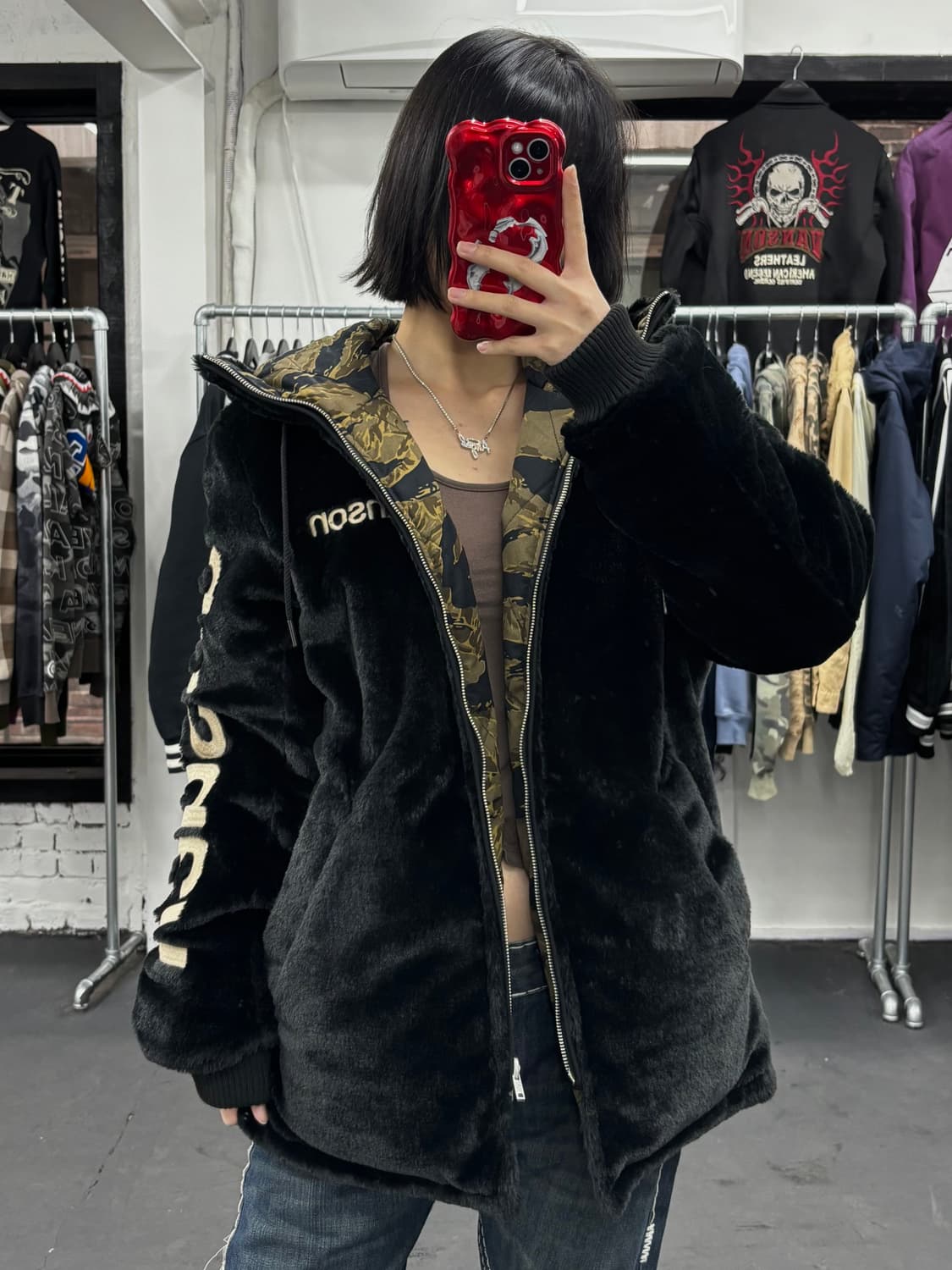 밴슨 레더 리버시블 퍼 후드 자켓 상품이미지2