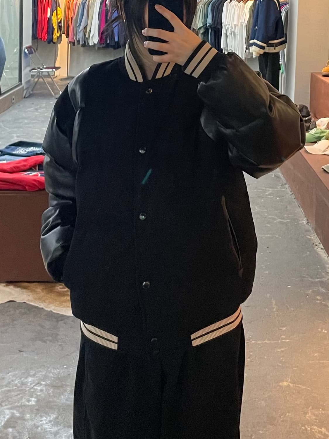 마뗑킴 바시티 다운 블랙 자켓 H2202 상품이미지1