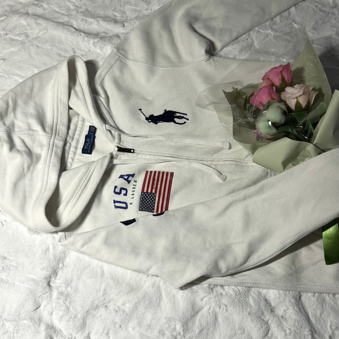 폴로 빅포니 성조기 화이트 후드집업 S 상품이미지2