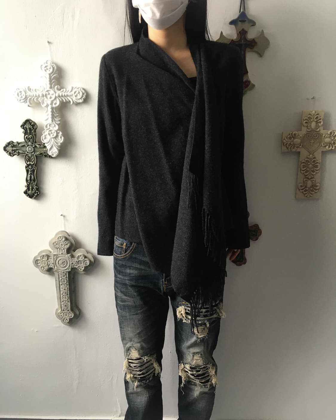 Fringe drape open cardigan 상품이미지7