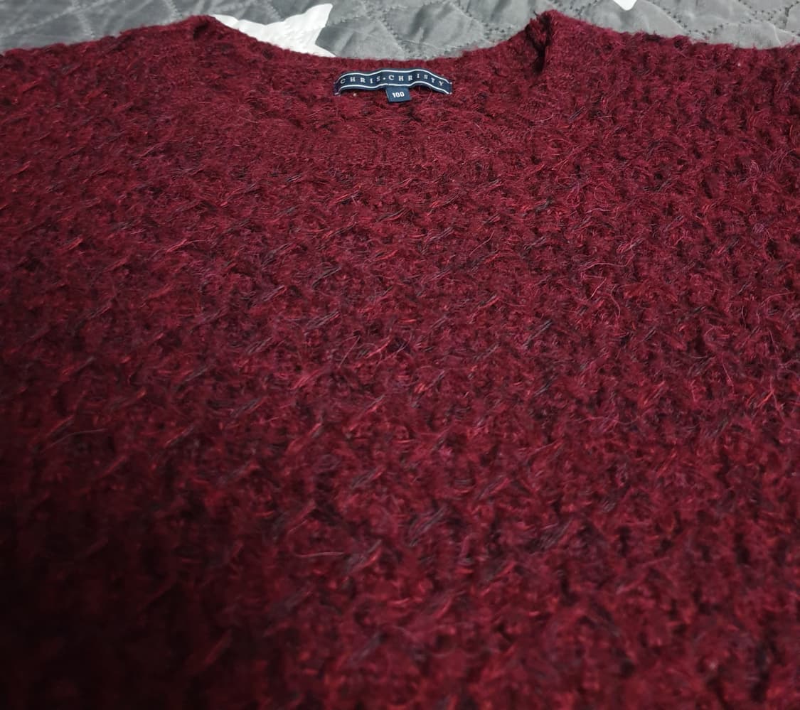 크리스크리스티 알파카 울 혼방 트위드 니트 스웨터 버건디 (L 상품이미지2