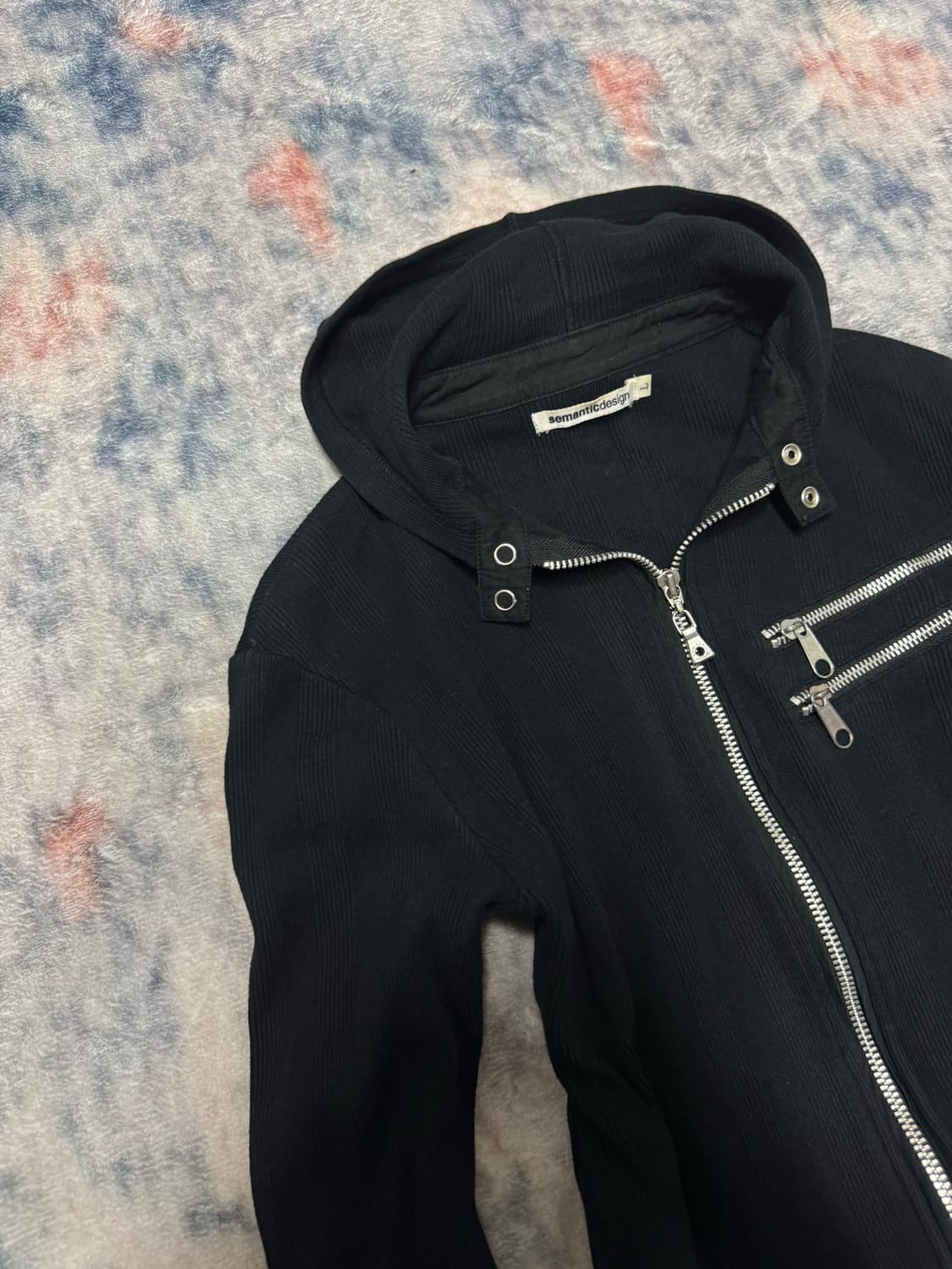 Semantic design ribbed rider hoodie 상품이미지3