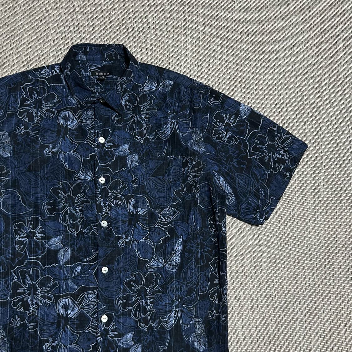 [L] Van Heusen 반휴젠 네이비 빈티지 패턴 하와이안 반팔 셔츠 상품이미지3