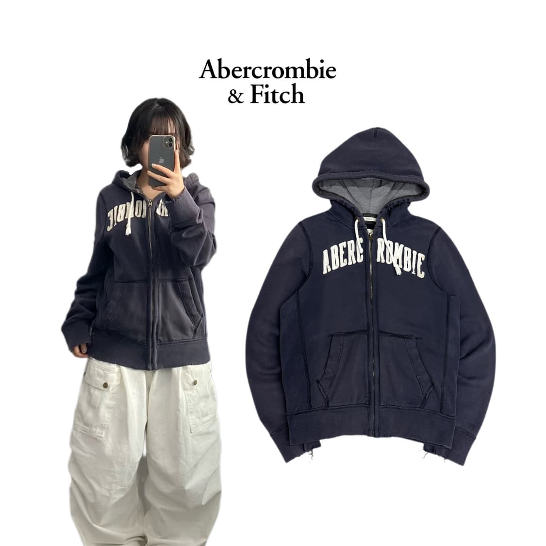 아베크롬비 Y2K 아치로고 후드집업 네이비 상품이미지1