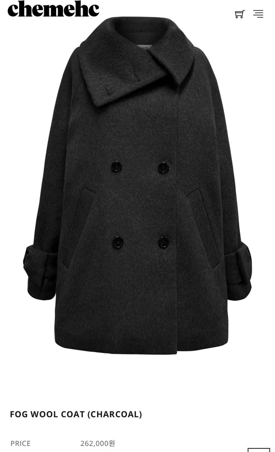 체메씨 fog wool coat 포그 울 코트 차콜 상품이미지1