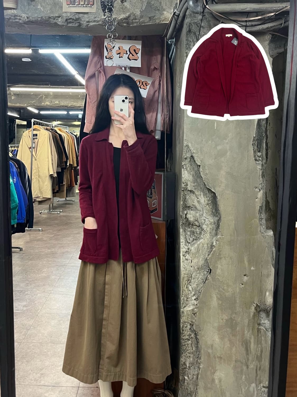 빈티지 캐시미어 오픈 가디건 버건디 M #csz3389 상품이미지1