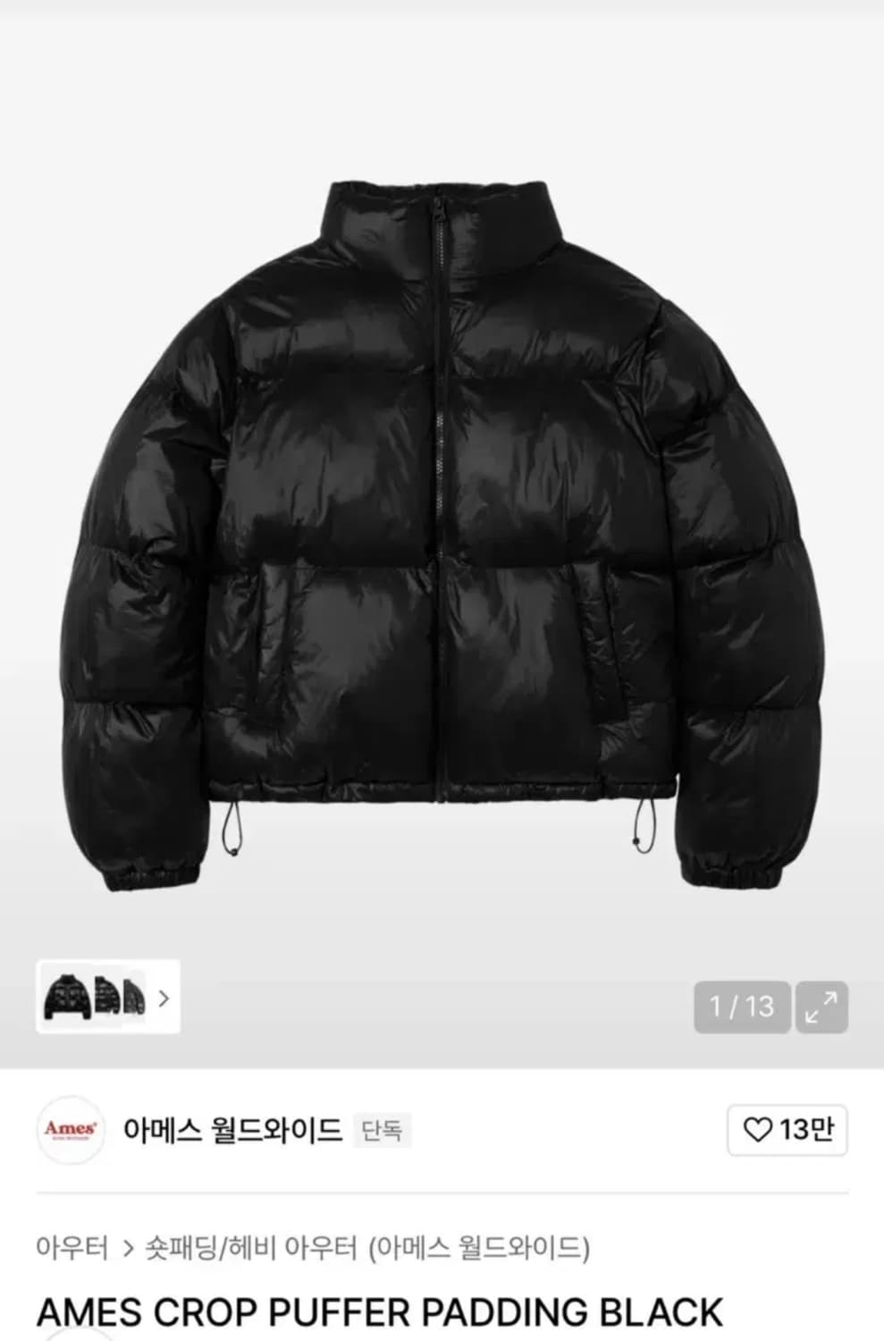 아메스 월드와이드 크롭 패딩 Small 새상품 상품이미지1