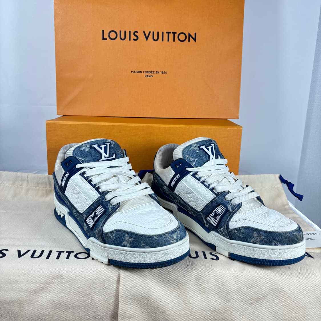 (정품,6.5)루이비통 LV 트레이너 스니커즈 데님 블루 상품이미지4