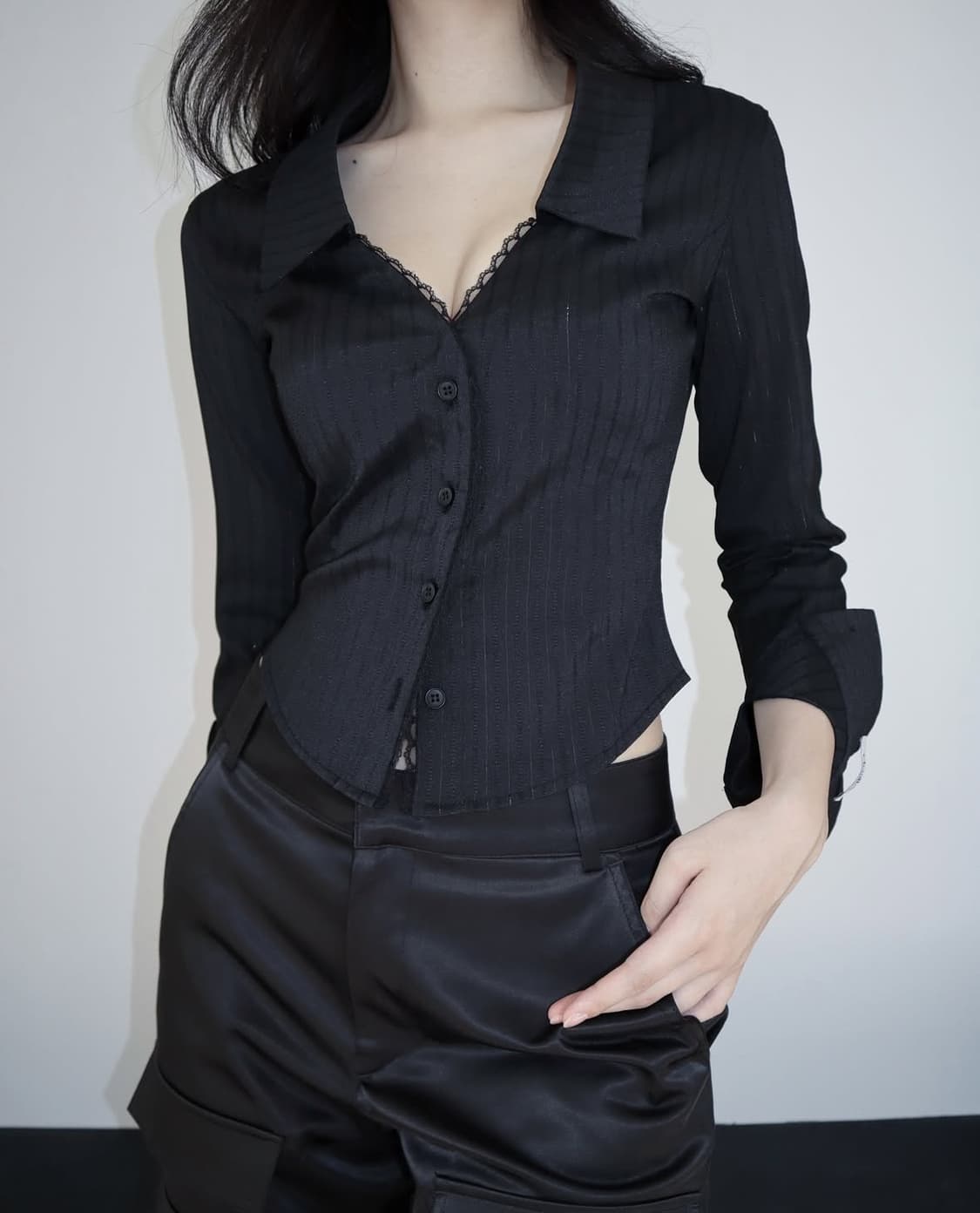 [CLaddA] 클라따 lace princess shirt, black 상품이미지3