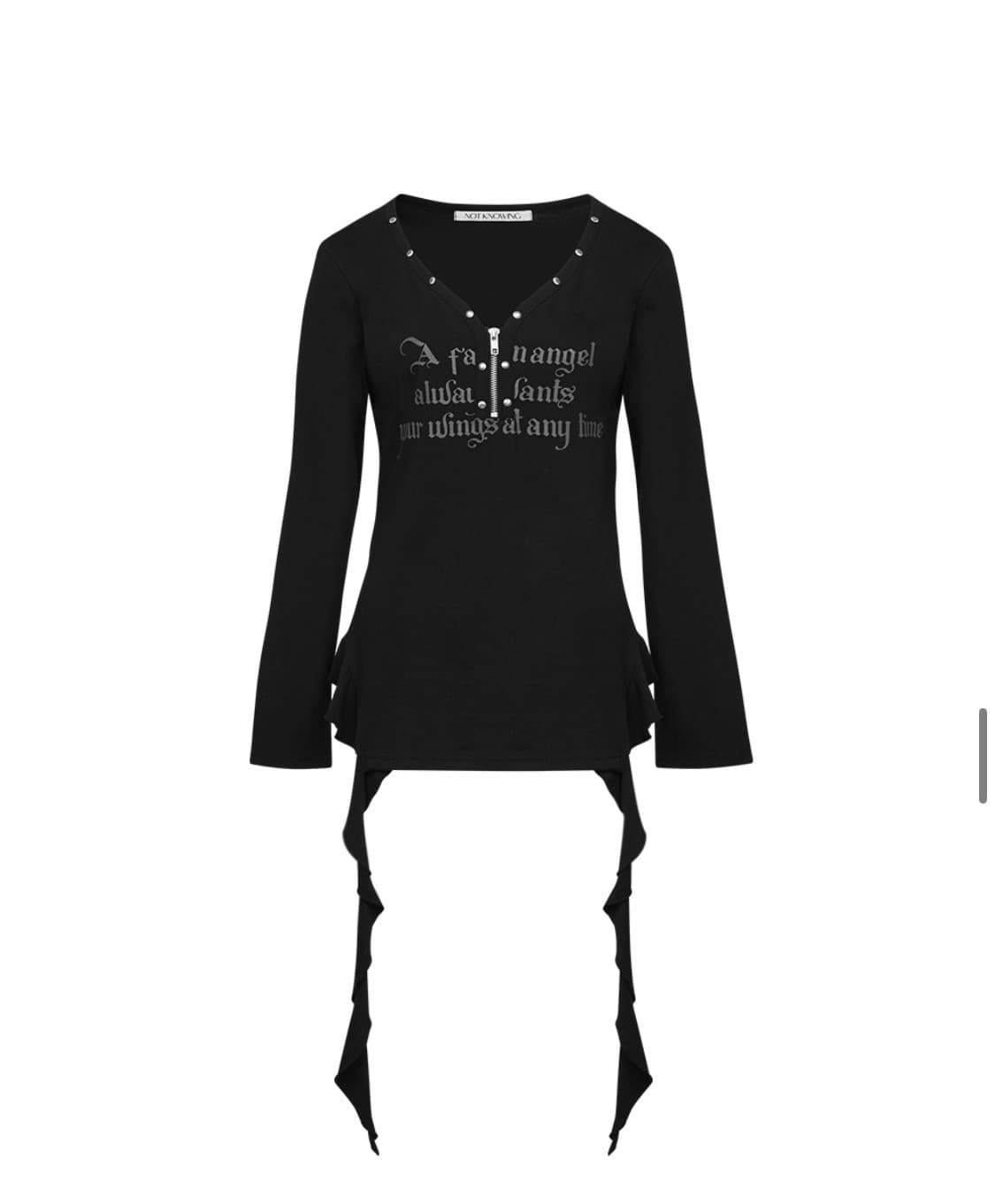 낫노잉 Stud V-Neck Ruffle Top (BLACK) 상품이미지2