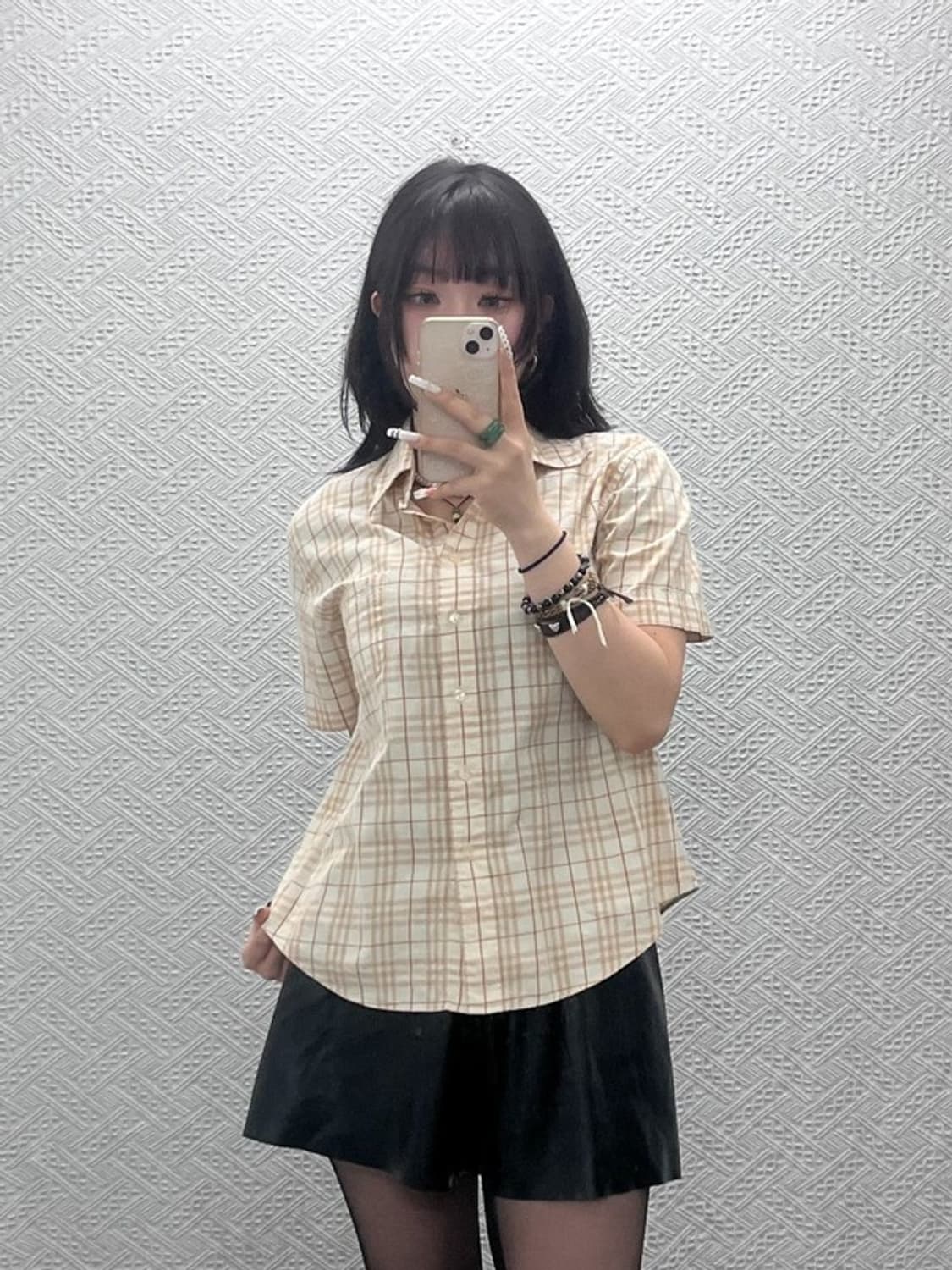 버버리 컨트리 레트로 빈티지 오트밀 체크 반팔 셔츠 XL C10779 상품이미지2