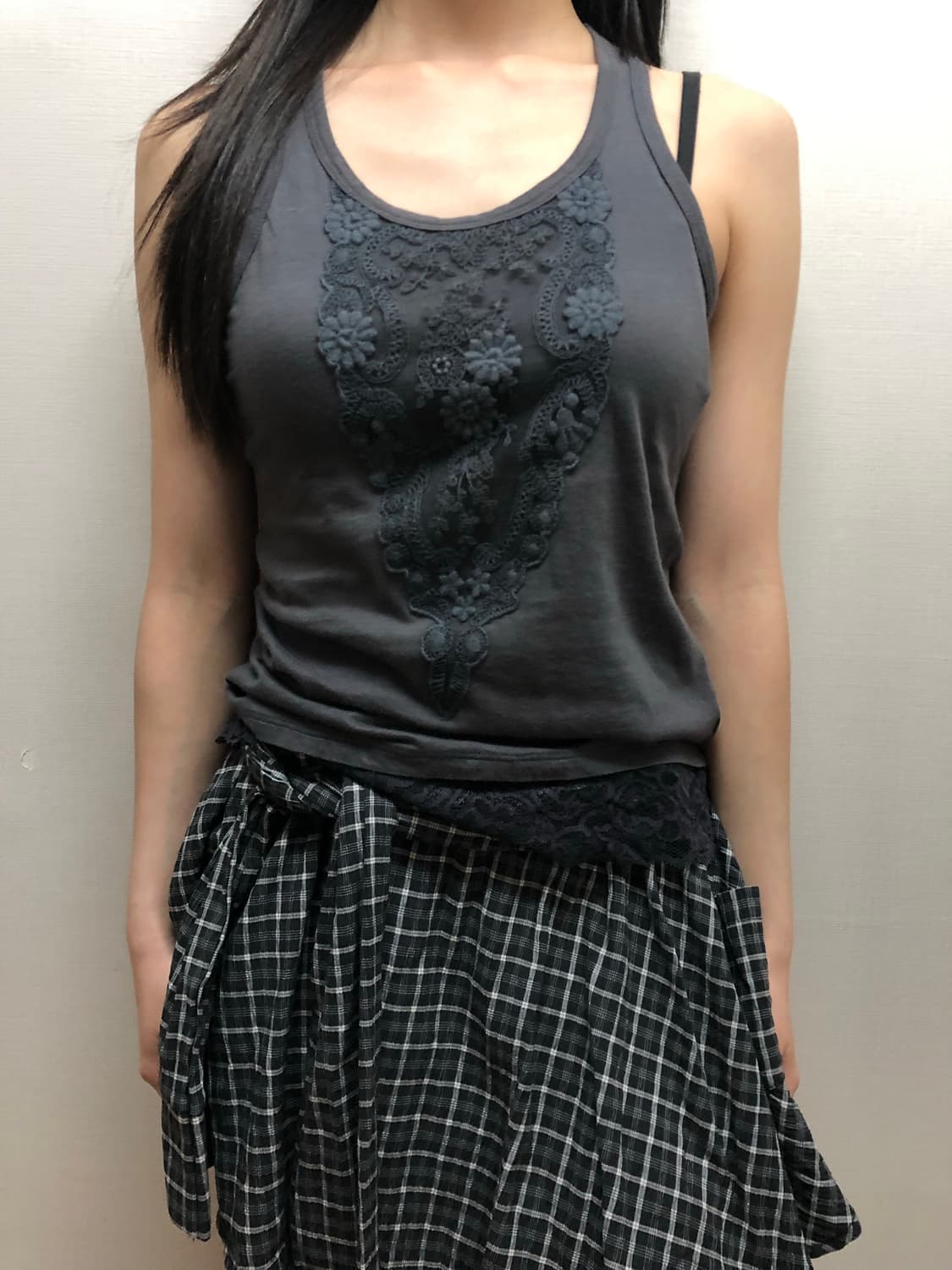 빈티지 그레이 레이스 슬리브리스 상품이미지1