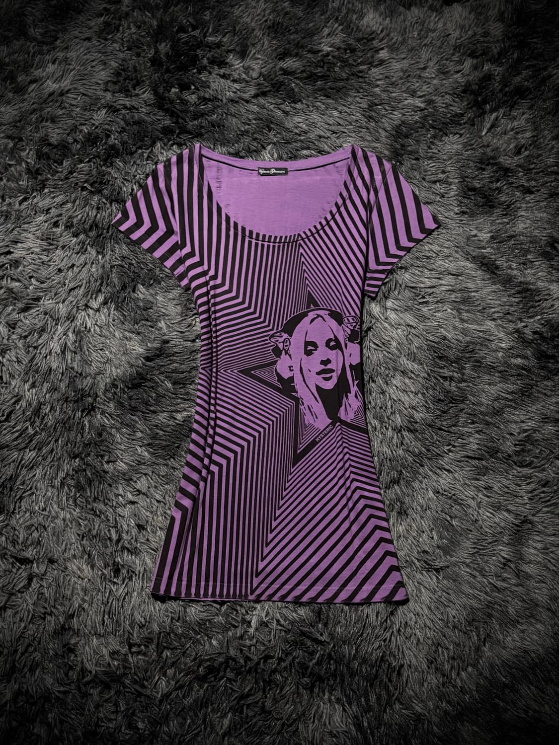 Hysteric Glamour 걸프린팅 스타 스트라이프 퍼플 반팔 티셔츠 상품이미지1