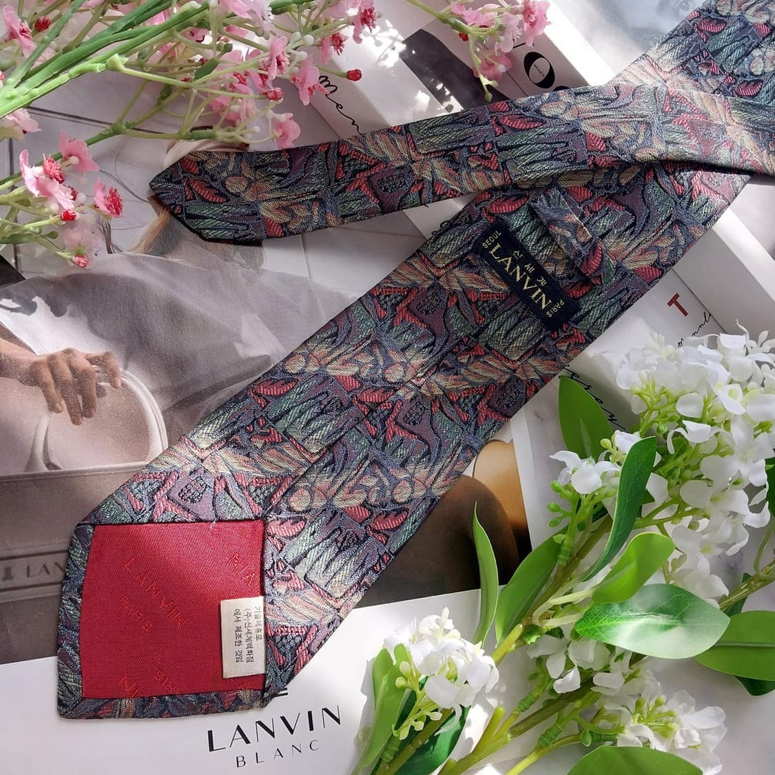 LANVIN 랑방 실크 그린 패턴 넥타이 8.6cm B등급 K2299
 상품이미지4