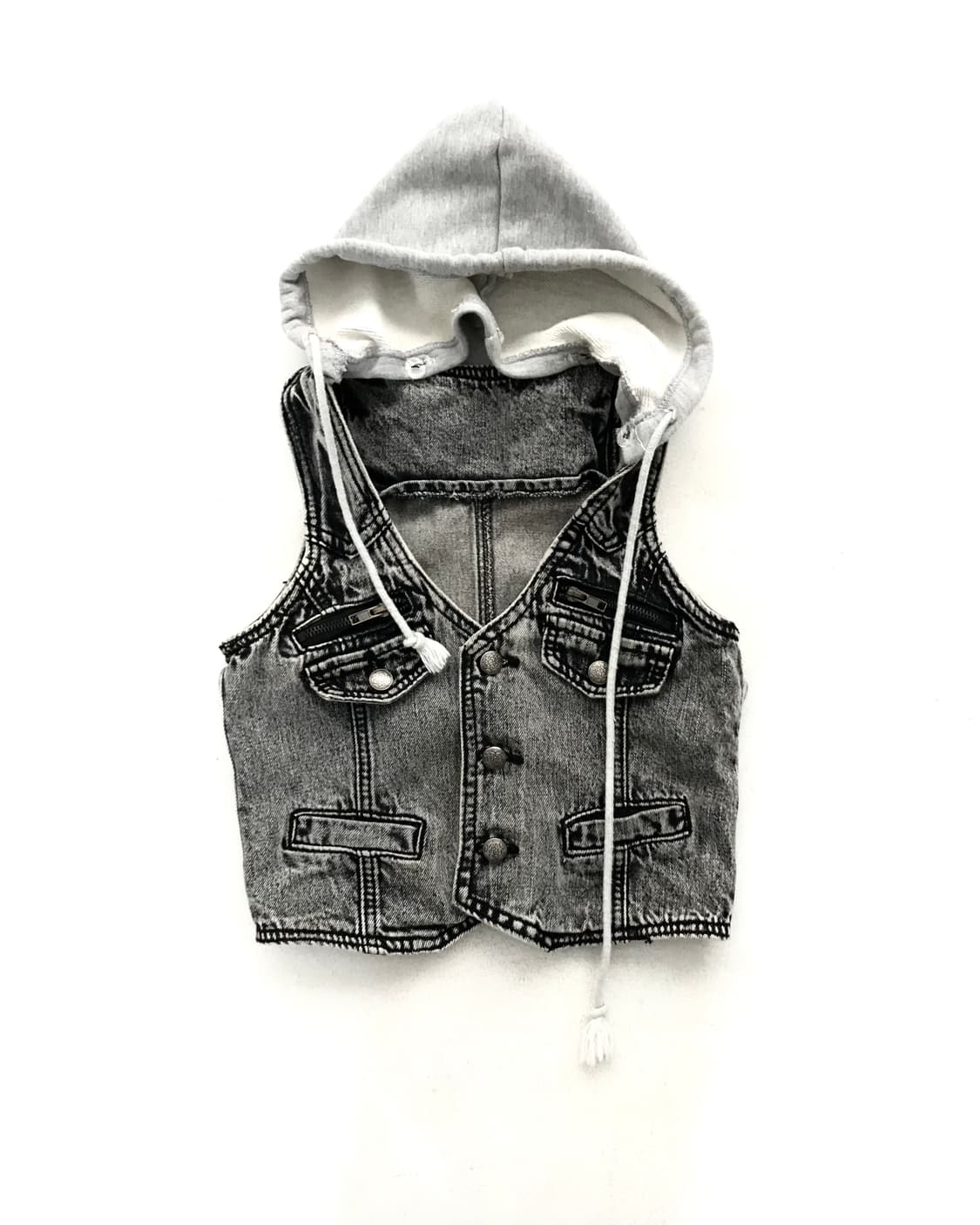 Grey Denim attached hoodie mini vest 상품이미지1