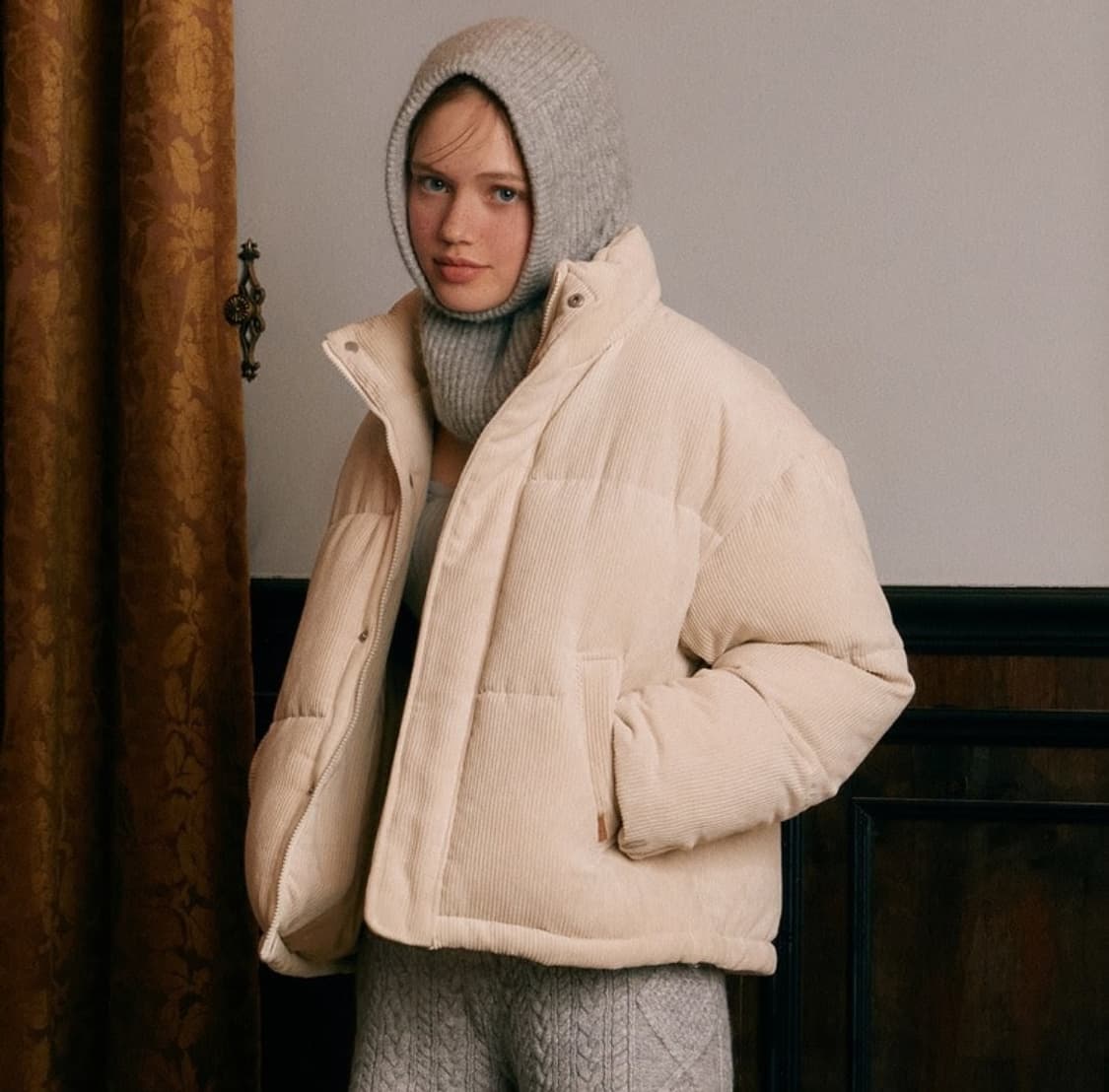 후아유 코듀로이 숏푸퍼 패딩 베이지 S사이즈 상품이미지1