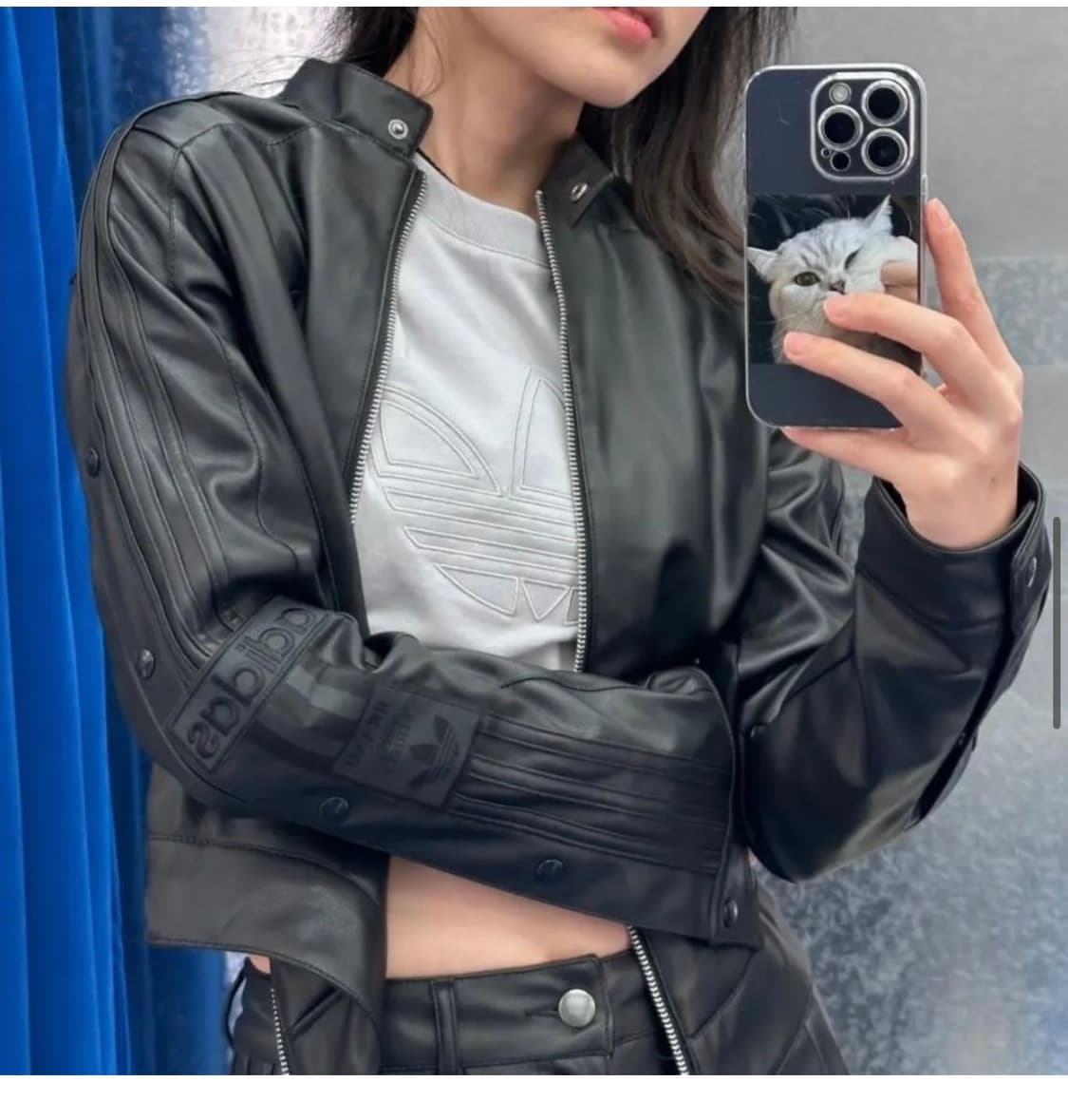 아디다스 레어 레더 크롭 자켓 레이싱 자켓 상품이미지1