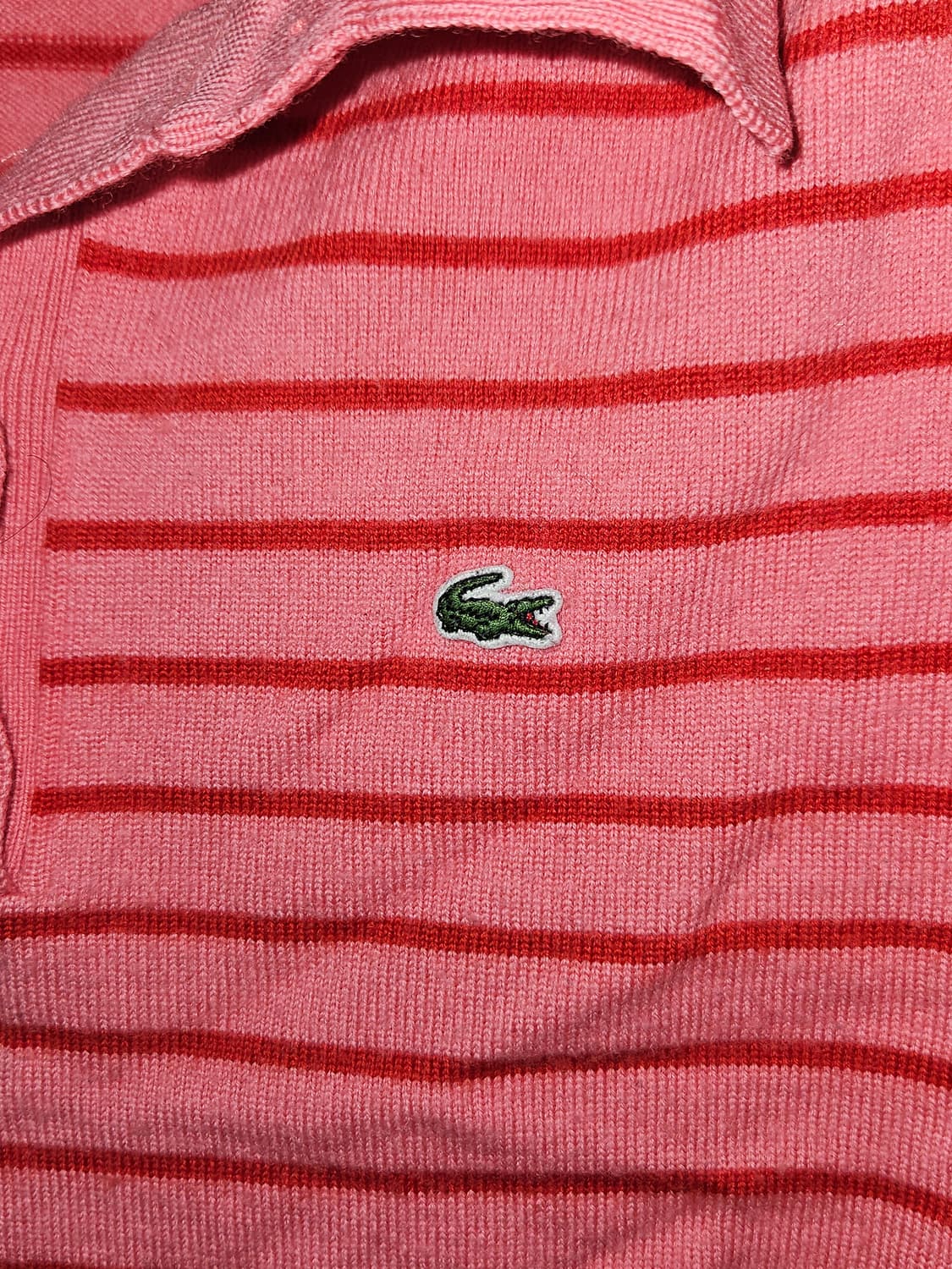 라코스테 여성 크롭 스트라이프 딸기우유 카라니트 올드스쿨 100 상품이미지4