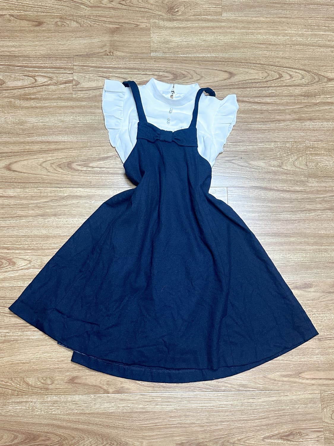 빈티지 화이트 리본 원피스 세트 히메갸루 로걀 라떼 모리걸 공겜여주 고딕 상품이미지1