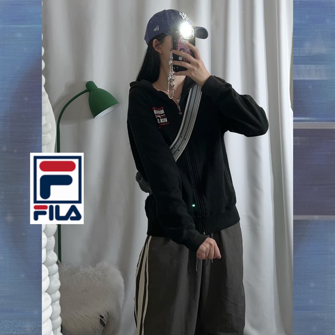 휠라 블랙 백 프린팅 후드 집업 상품이미지2