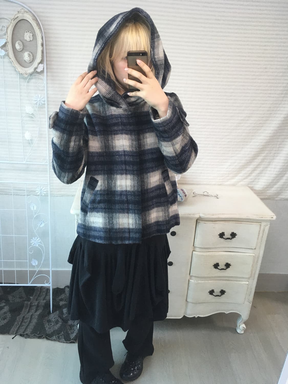 일본빈티지 체크 후드 블루종 겨울 자켓 상품이미지1