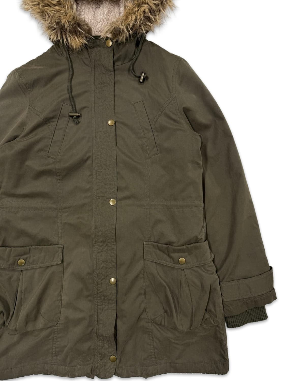 빈티지 CLEF DE SOL 카키 퍼 후드 집업 야상 상품이미지2