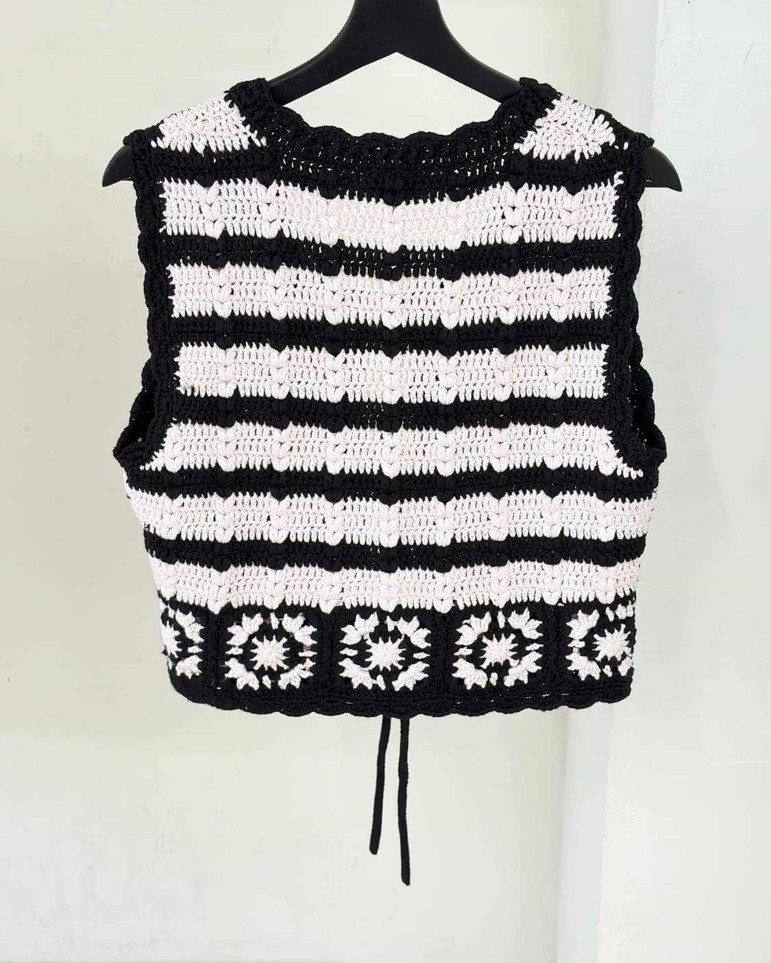 가니 블랙 핑크 소프트 코튼 크로셰 베스트  상품이미지6