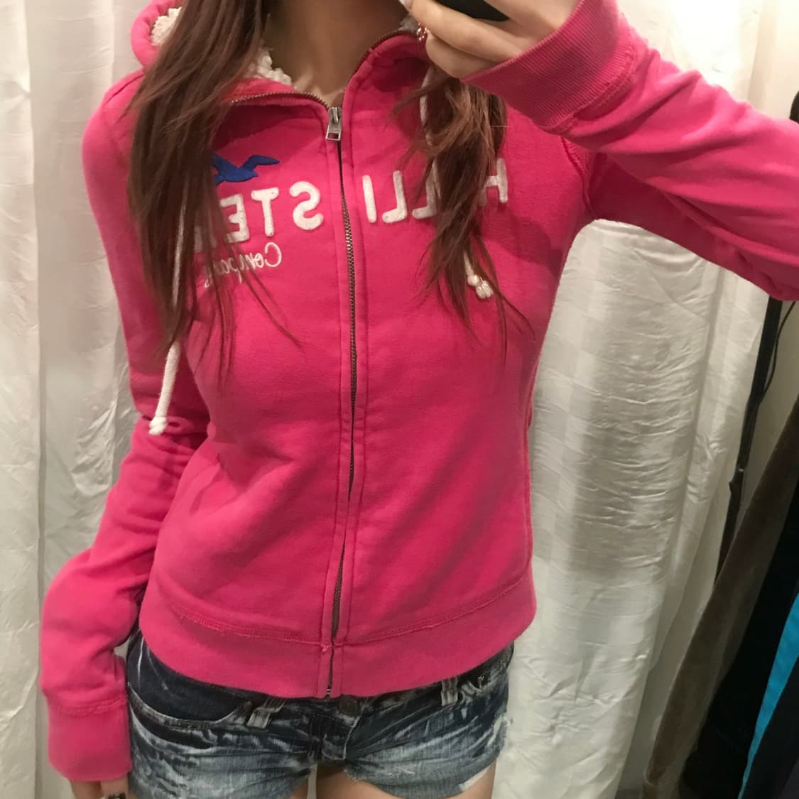 Hollister 홀리스터 딱붙핏 핫핑크 양털 후드집업 상품이미지1