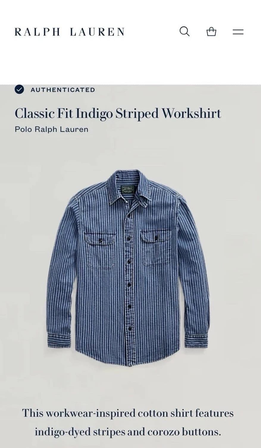 L 폴로 랄프로렌 인디고 스트라이프 워크셔츠 상품이미지6