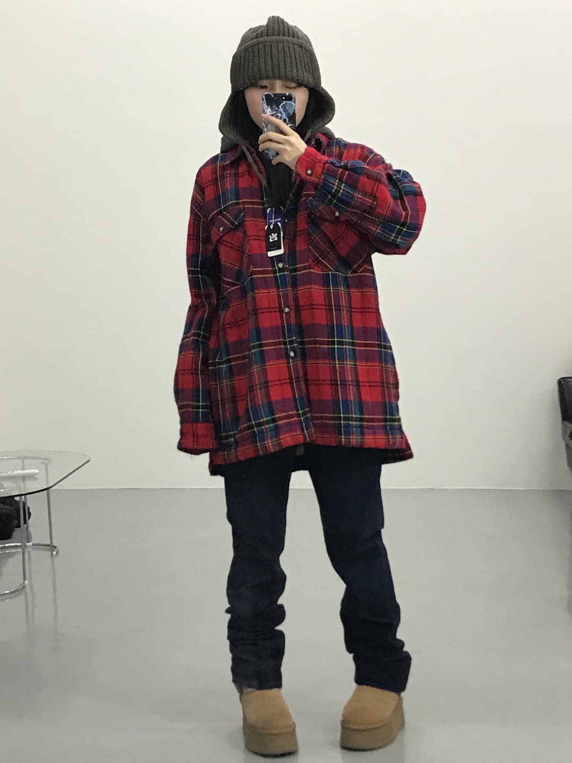 PLEASANT 체크 패턴 기모 셔츠 상품이미지2